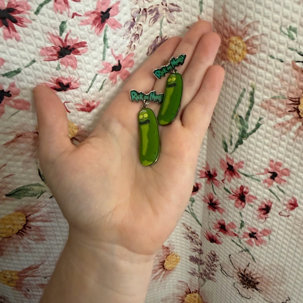 Quirky Rick and Morty Green Pickle Earrings
